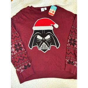 Disney 100 Star Wars Darth Vader Santa Hat Christmas Sweater Burgundy Mens XXL